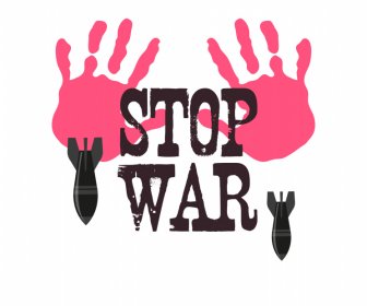Stop War Schild Banner Protestiert Handabdruck Bomben Texte Dekor