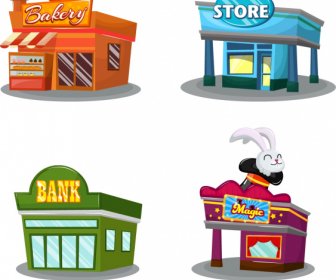 Store Office Icons Colorful 3d Sketch