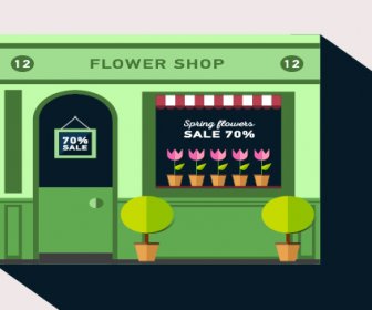 Stores With Long Shadow Flat Vector