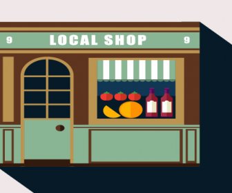 Stores With Long Shadow Flat Vector