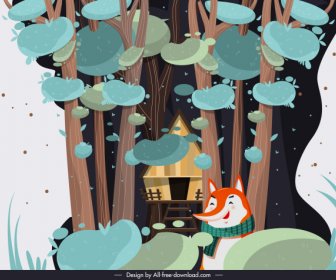 Story Background Jungle Cottage Stylized Fox Sketch
