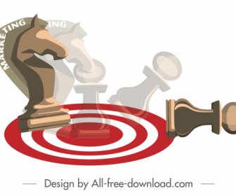 Strategie Marketing Hintergrund Schachstücke Icons Skizze Verschwommenes Design