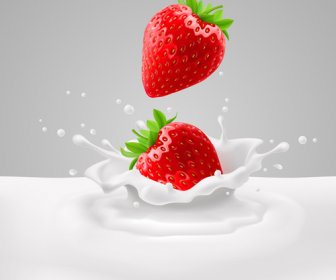 牛奶草莓矢量背景