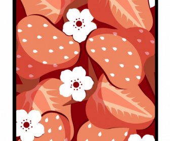 Strawberry Background Template Klasik Closeup Datar Handditarik