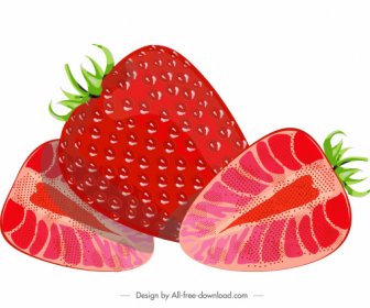 Erdbeere Frucht Malerei Flache Rote Reife Scheiben Skizze