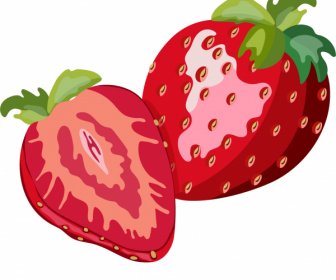 Erdbeer-Symbol Rot Glänzenden Closeup Entwurfsskizze Slice