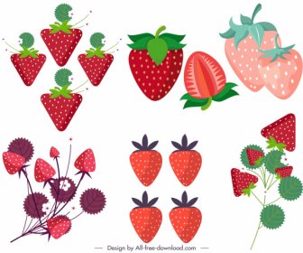 Erdbeer-Symbole Farbige Flache Moderne Skizze