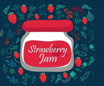Strawberry Jam Advertisement Jar Fruit Icons Decoration