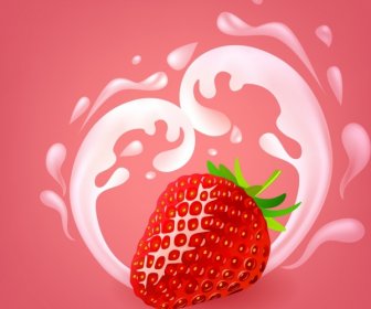Strawberry Milk Promotion Banner Splashing Realistic Ornament
