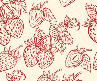 Strawberry Pattern Flat Classical Handdrawn Sketch