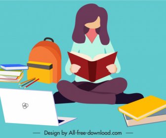 Student Background Studying Woman Sketch Cartoon Sketch