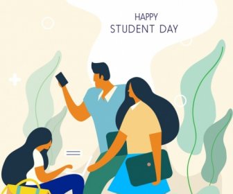 Student Day Background Young People Icon Cartoon Character