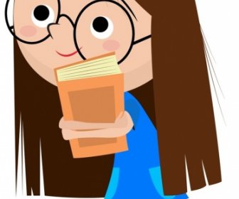 Studentin Mädchen Ikone Niedliche Karikatur Charakterskizze