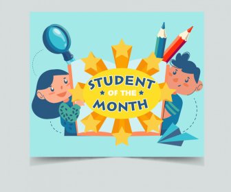 Student Of The Month Banner Dynamic Cartoon Characters Educational Elements Decor