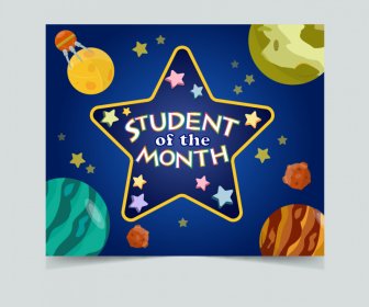महीने के पोस्टर टेम्पलेट सुरुचिपूर्ण सितारे ग्रहों सजावट के छात्र
