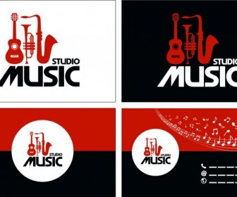 Studio Music Design Elements Red Instrument Icons Style