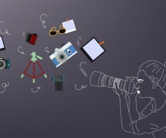 スタジオワーク背景カメラウーマンデザイン要素手描きアイコン