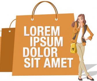 Stylish Girl With Shopping Bags Elements Vector