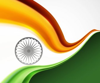 时尚印度国旗共和日美丽的三色波设计艺术向量