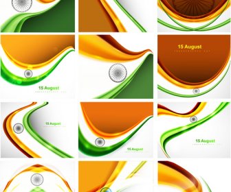 Stilvolle Tricolor Indische Flaggen Sammlung Bunte Präsentation Design Vektor-illustration