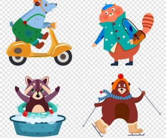 Stylized Animals Icons Mouse Cat Raccoon Bear Sketch