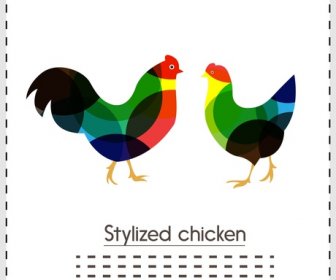 様式化された鶏デザインのカラフルなボケ