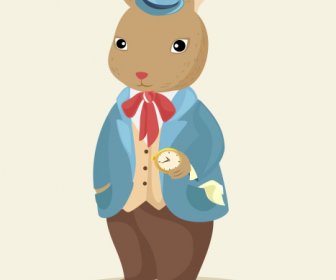 стилизованный кролик значок классический джентльмен эскиз мультипликационный персонаж