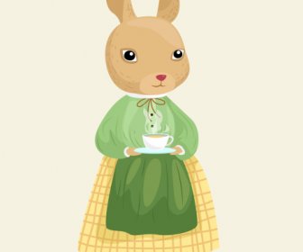 стилизованный кролик значок горничной эскиз мультипликационный персонаж