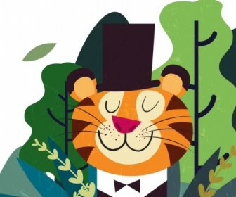 стилизованный рисунок забавный цветной мультфильм Тигр