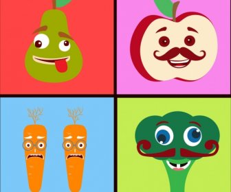 Stylized Vegetable Icons Colored Cartoon Design