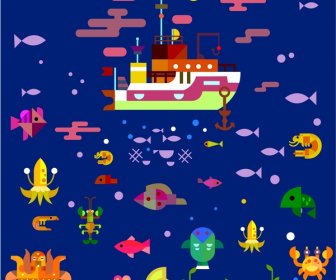 Mundo Submarino Com Design Colorido Plano De Desenho