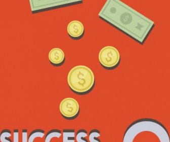 Success Concept Background Colored Money Coins Key Icons