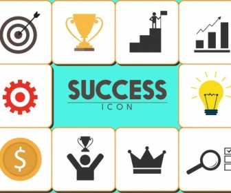 Success Icons Collection Various Symbols Squares Isolation
