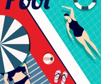 Summer Backdrop Swimming Pool Bikini Woman Icons