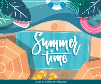 Summer Background Beach Elements Decor Colorful Flat