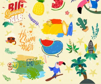 Sfondo Estivo Simboli Colorati Retro Grunge Arredamento