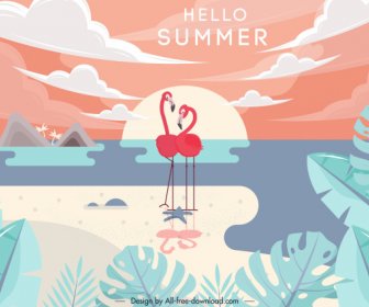 Sommer Hintergrund Flamingo Ikonen Strand Szene Dekor