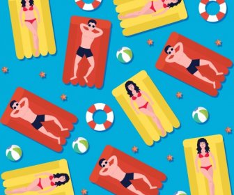 Summer Background Relaxing People Sunbath Colorful Flat Design