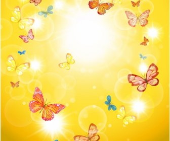 Summer Background With Sunshine And Butterflies