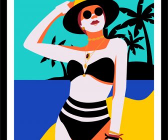 Verano Banner Bikini Chica Sketch Colorido Clásico