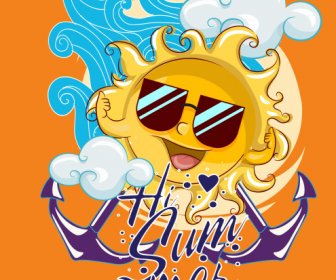 Summer Banner Funny Stylized Sun Cute Design