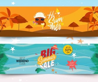 Summer Banner Sets Sale Travel Theme Colorful Design