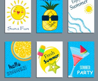 Summer Banners Cute Colorful Flat Symbols Sketch