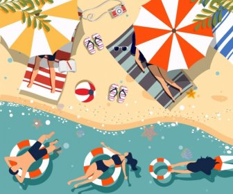 Summer Beach Drawing Relaxed People Icon Colored Cartoon