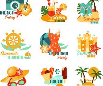 Summer Beach Holiday Labels Vintage Vector