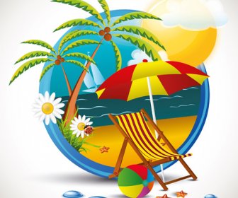 夏日沙滩旅游标志