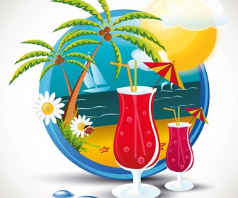 Sommer-Strand-Reisen-Embleme