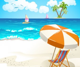 夏日沙灘旅遊插圖背景向量