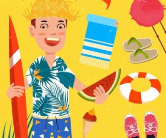 Summer Beach Vacation Design Elements Colorful Cartoon Decor