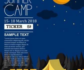 summer camp poster tent moon mountain scene decor